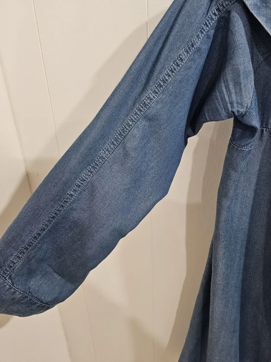 Anthropologie Chambray Ruffle Collar Shift Dress M Blue Lyocell Boho Minimalist - Picture 10 of 10